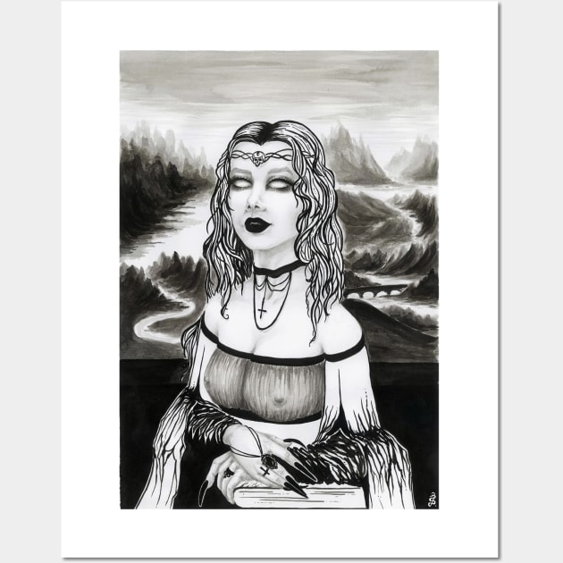 Goth Lisa - black and white painting, monochromatic art, mona lisa, da vinci, gothic girl, sexy lady, dark art Wall Art by SSINAMOON COVEN